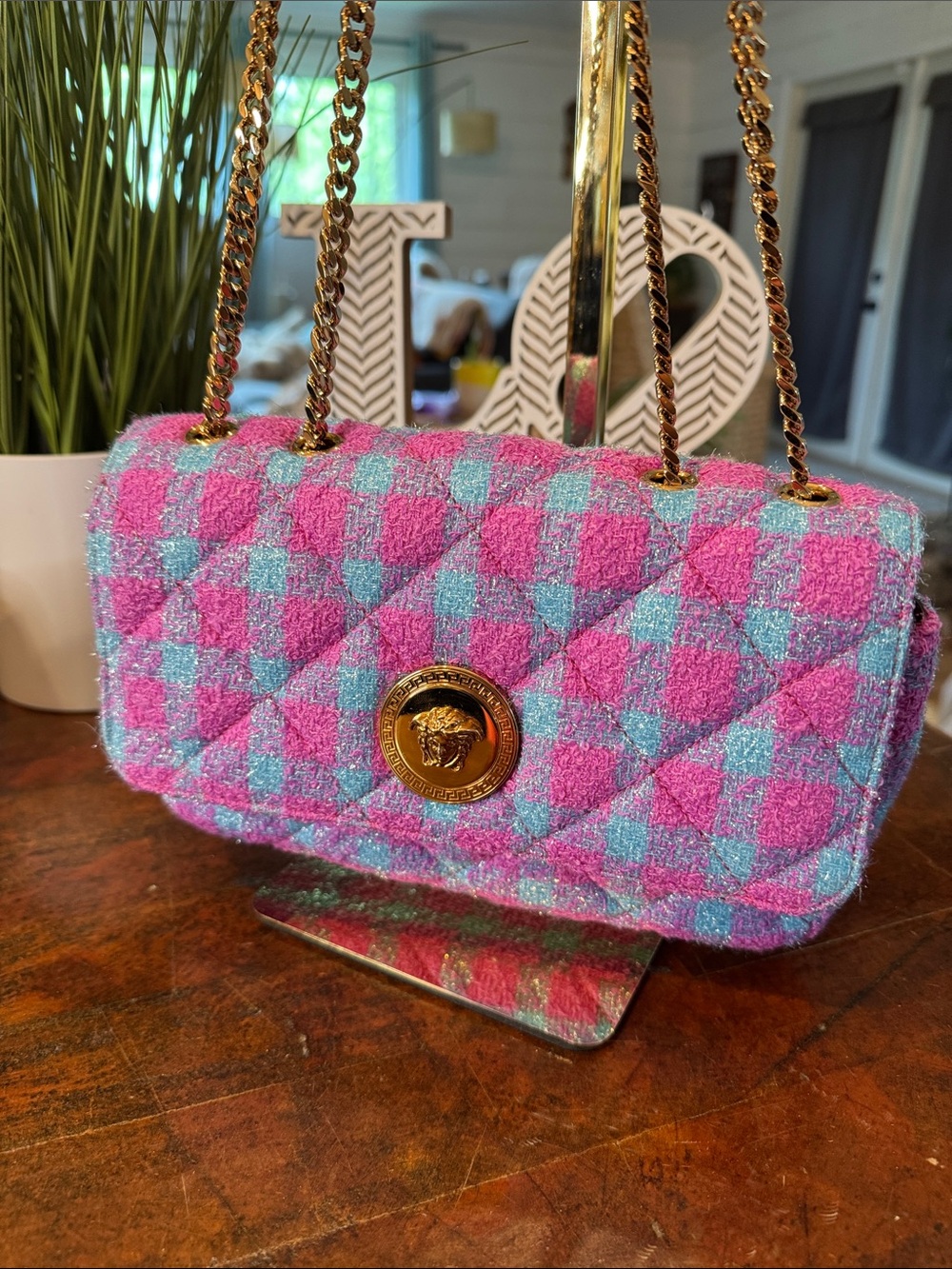 Versace Medusa Icon Quilted Tweed Bag